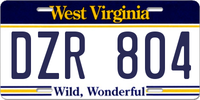 WV license plate DZR804