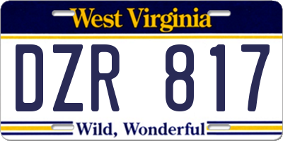 WV license plate DZR817