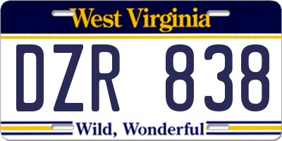 WV license plate DZR838