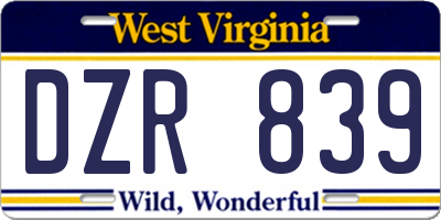 WV license plate DZR839