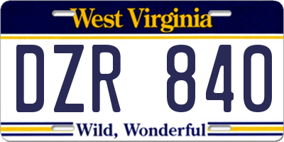 WV license plate DZR840