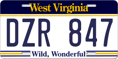 WV license plate DZR847