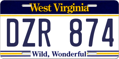 WV license plate DZR874