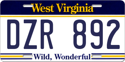 WV license plate DZR892