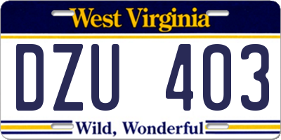 WV license plate DZU403