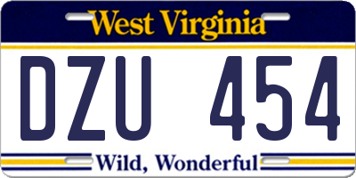 WV license plate DZU454