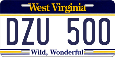 WV license plate DZU500