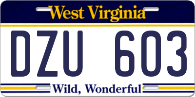WV license plate DZU603