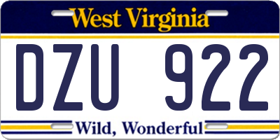 WV license plate DZU922
