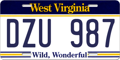 WV license plate DZU987