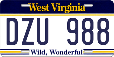 WV license plate DZU988