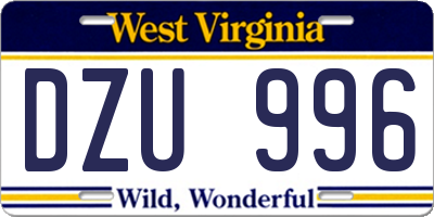 WV license plate DZU996