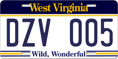 WV license plate DZV005