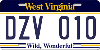 WV license plate DZV010