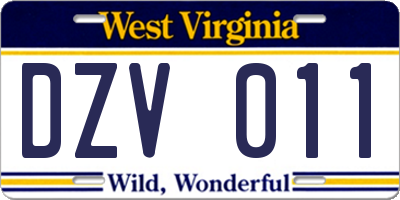 WV license plate DZV011