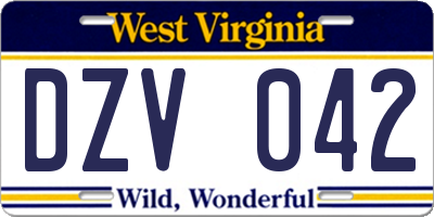WV license plate DZV042