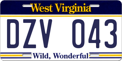 WV license plate DZV043
