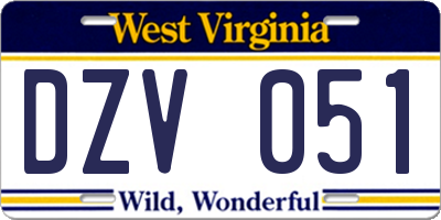 WV license plate DZV051