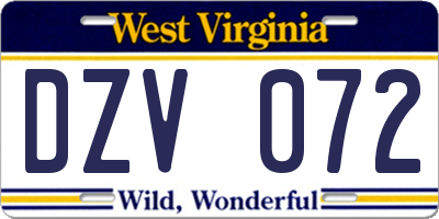 WV license plate DZV072