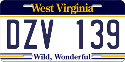 WV license plate DZV139
