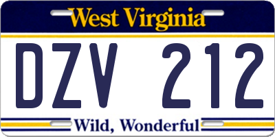 WV license plate DZV212