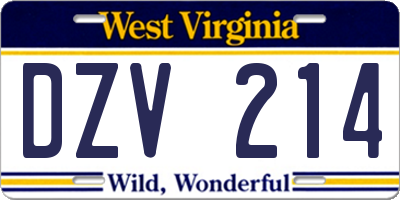 WV license plate DZV214