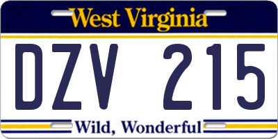 WV license plate DZV215