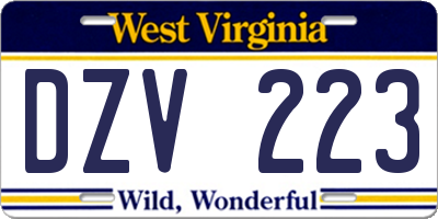 WV license plate DZV223