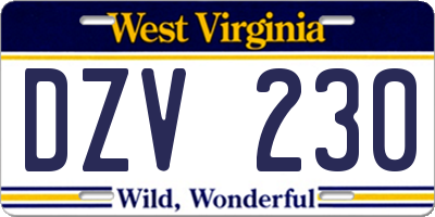 WV license plate DZV230