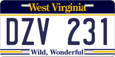 WV license plate DZV231