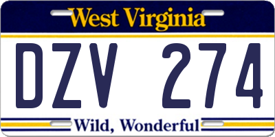 WV license plate DZV274