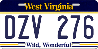 WV license plate DZV276