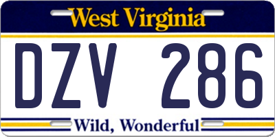 WV license plate DZV286