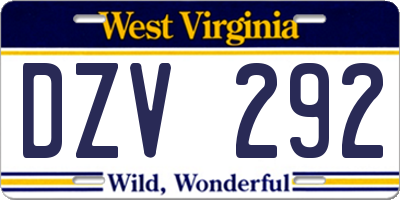 WV license plate DZV292