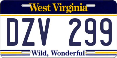 WV license plate DZV299