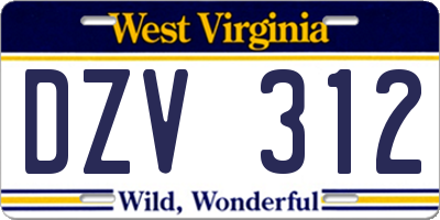 WV license plate DZV312