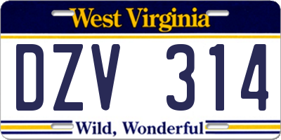 WV license plate DZV314