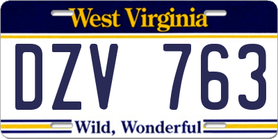 WV license plate DZV763