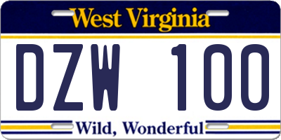 WV license plate DZW100
