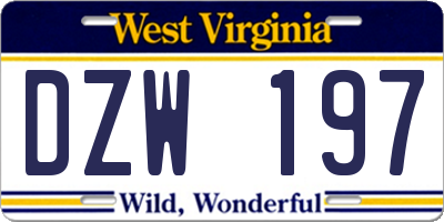 WV license plate DZW197