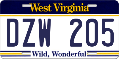 WV license plate DZW205