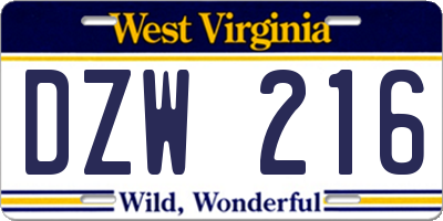 WV license plate DZW216