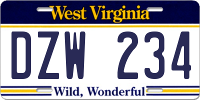 WV license plate DZW234