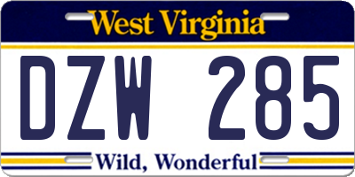 WV license plate DZW285