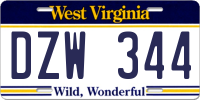 WV license plate DZW344