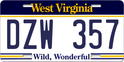 WV license plate DZW357