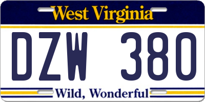 WV license plate DZW380
