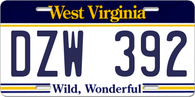 WV license plate DZW392