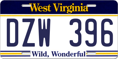 WV license plate DZW396