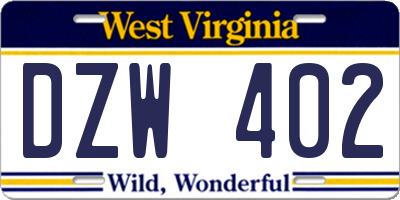 WV license plate DZW402